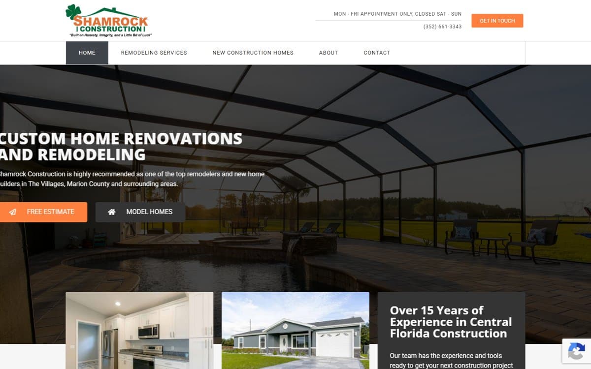 Shamrock Construction website